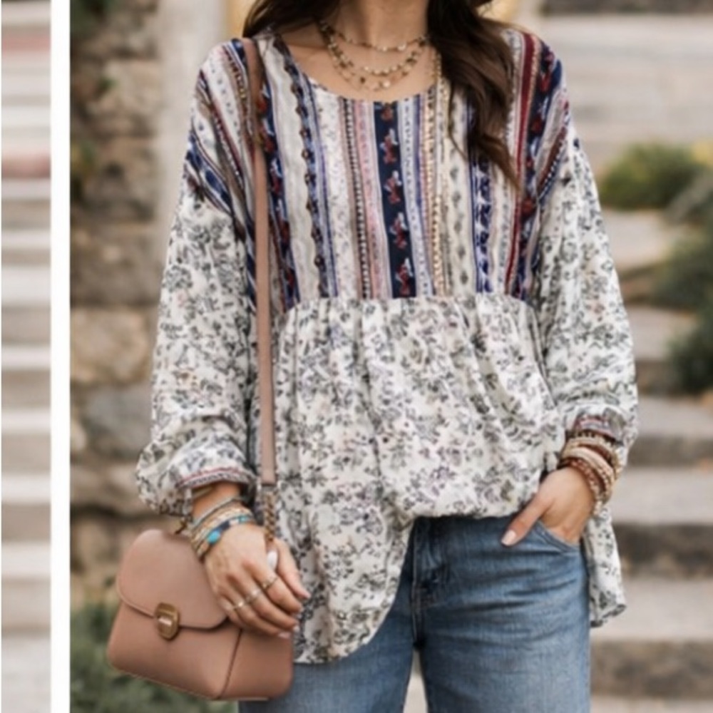 Sunday‎ in Brooklyn anthropology Multicolor Striped Floral Blouse